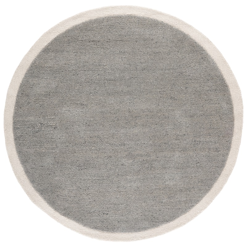 SAFAVIEH Handmade Metro Kleanthi Border Wool Rug - 6' Round - Grey/Ivory