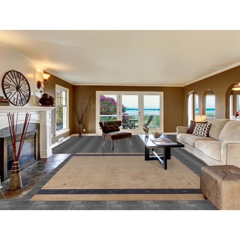 Light Brown Gabbeh Indian Area Rug Handmade Wool Carpet - 7'10" x 9'9"