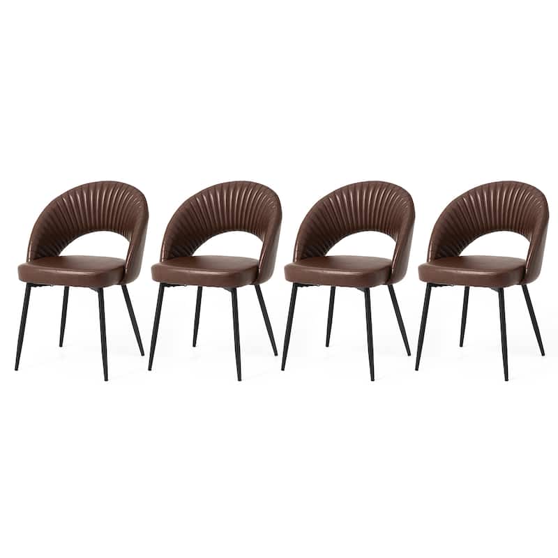 Glitzhome Set of 4 Faux Leather Upholstered Side Dining Chairs with V-shaped Wood Legs
