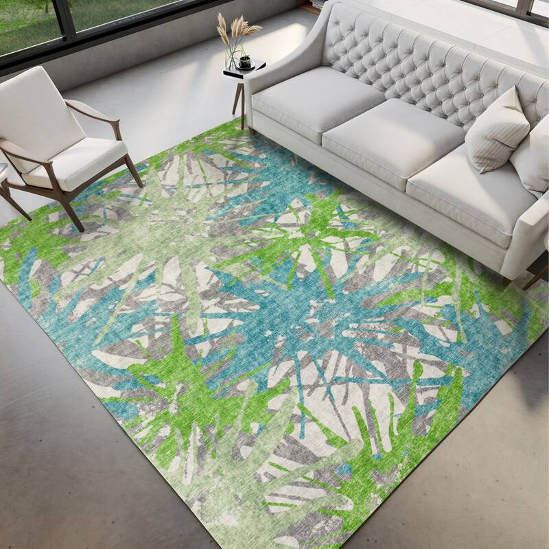 Indoor/ Outdoor Addison Bravado Abstract Starburst Washable Area Rug - 5' x 7'6" - Green