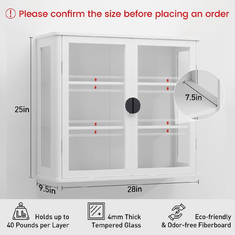 Modern Wall-Mounted Storage Cabinet with Tempered Glass Doors