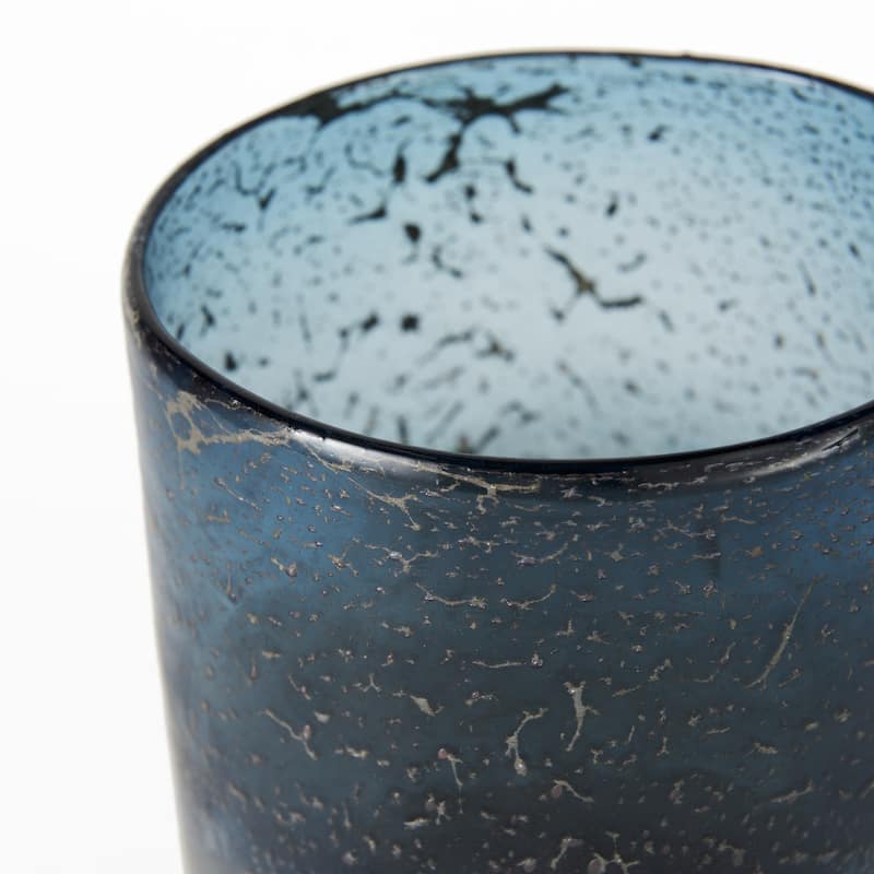 HomeRoots 10" Blue And Gold Abstract Cylinder Crystal Glass Table Vase