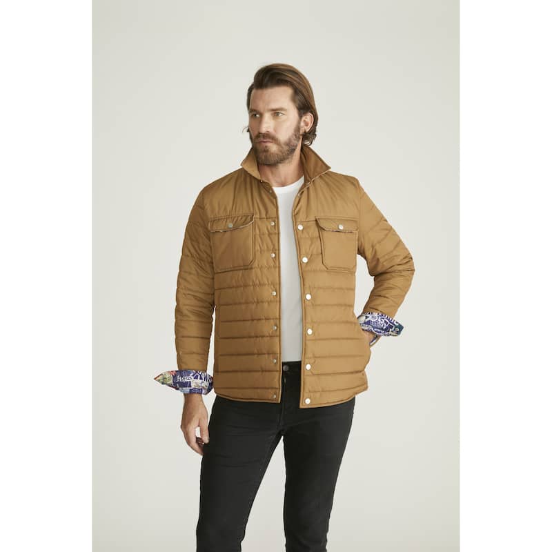 Robert Graham Men's Quilted Shirt Jacket with Pockets - M - Tan