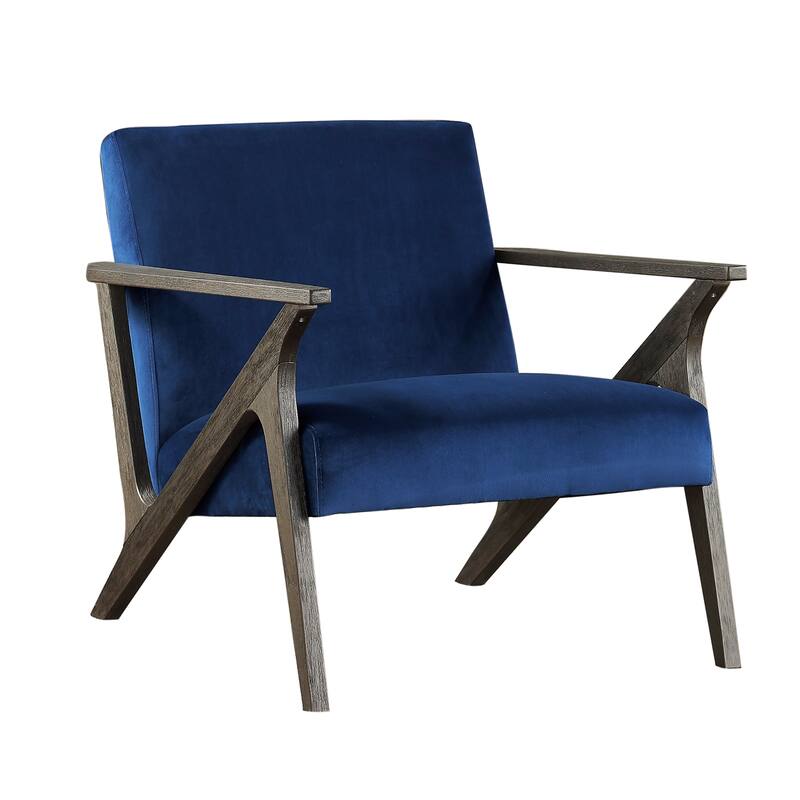Verona Velvet Wood Arm Accent Chair - Navy
