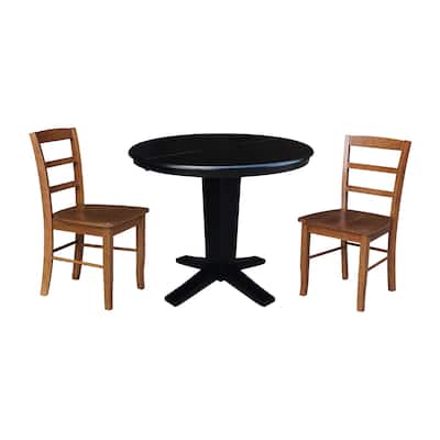 36 in Round Extension Dining Table with 12 in Leaf and Dining Chairs - Black/Distressed Oak