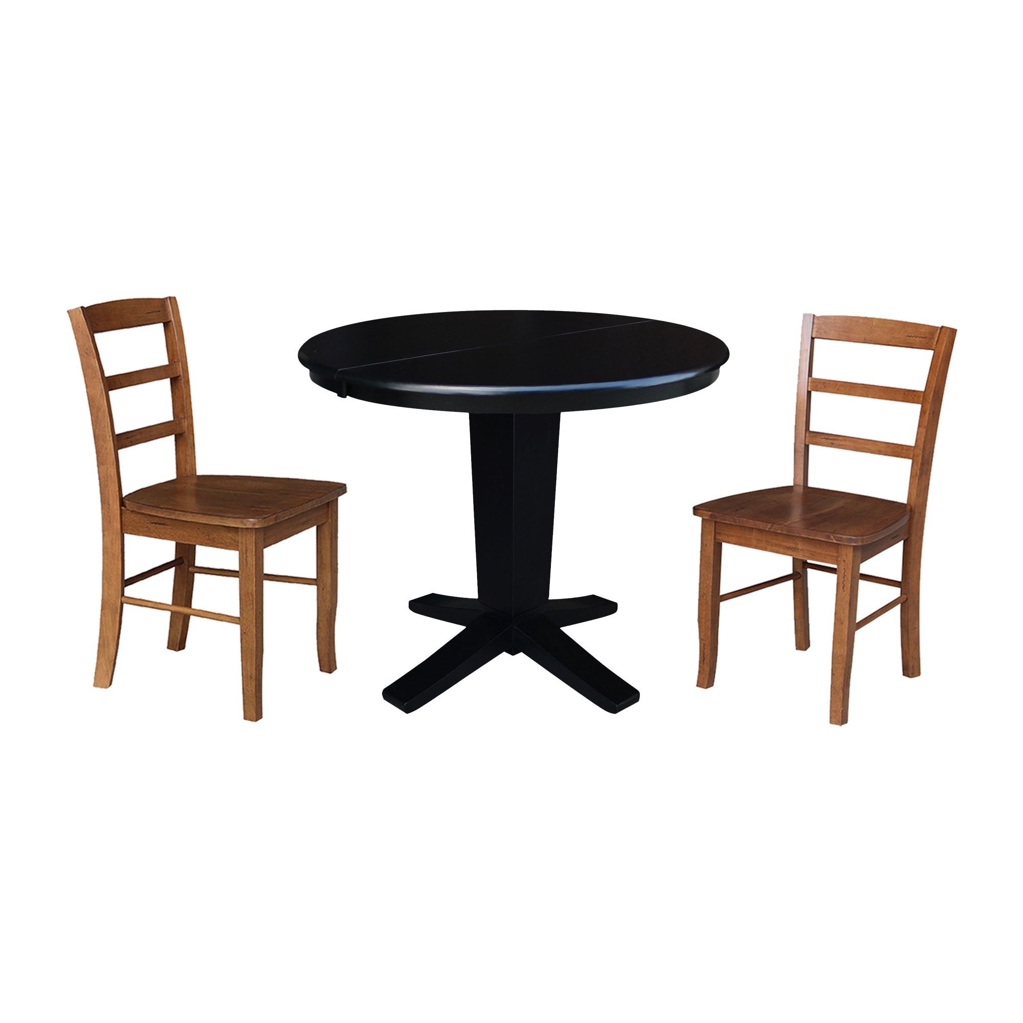 36 in Round Extension Dining Table with 12 in Leaf and Dining Chairs - Black/Distressed Oak