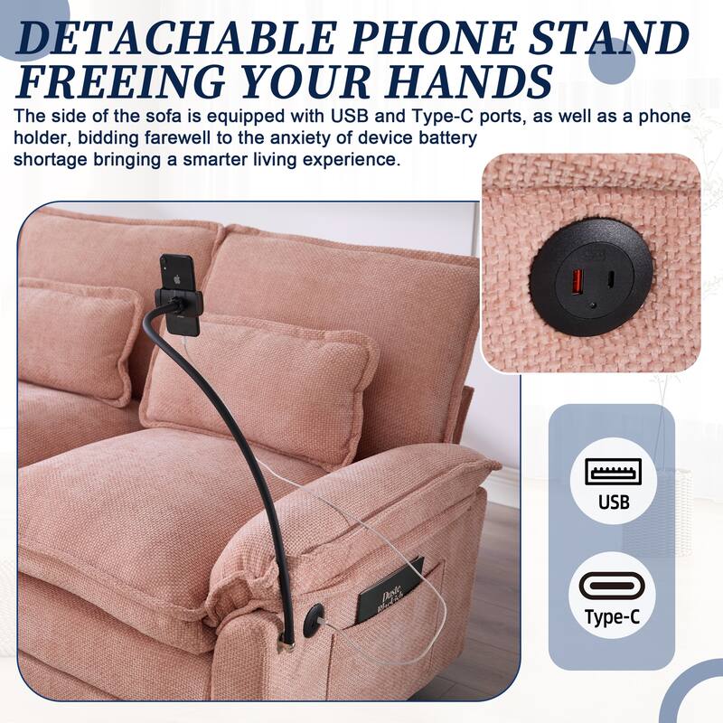 Chenille U-shape Sectional Sofa with Chaise and Storage Ottoman, Modular Couch with USB/Type-C Ports, Side Pockets, Phone Holder