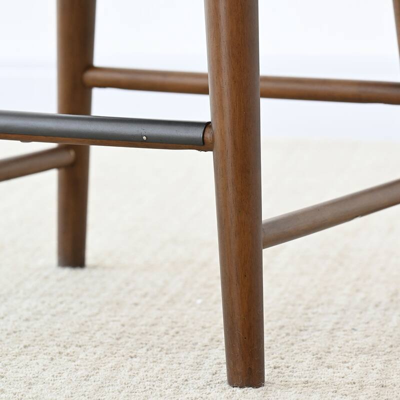 25.5" Swivel Upholstered Counter Stool Solid Wood Leg(Set of 2)