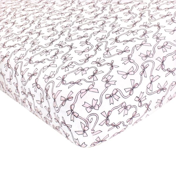 slide 1 of 1, Hudson Baby Infant Girl Cotton Fitted Crib Sheet, Pink Bows, One Size - Pink Bows - One Size One Size - Pink Bows