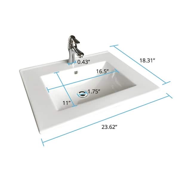 slide 2 of 10, White Drop-in Sink 23.62" Porcelain Self-Rimming Rectangular Sink with Chrome Faucet and Drain Renovators Supply White