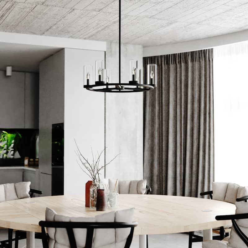 Grantley Wheel Chandelier Light Fixture Clear Glass Shade, LED Compatible, Damp Rated