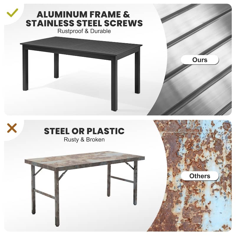 9-Piece Outdoor Dining Set Expandable Aluminum Dining Table Rectangular with PE Rattan Chairs