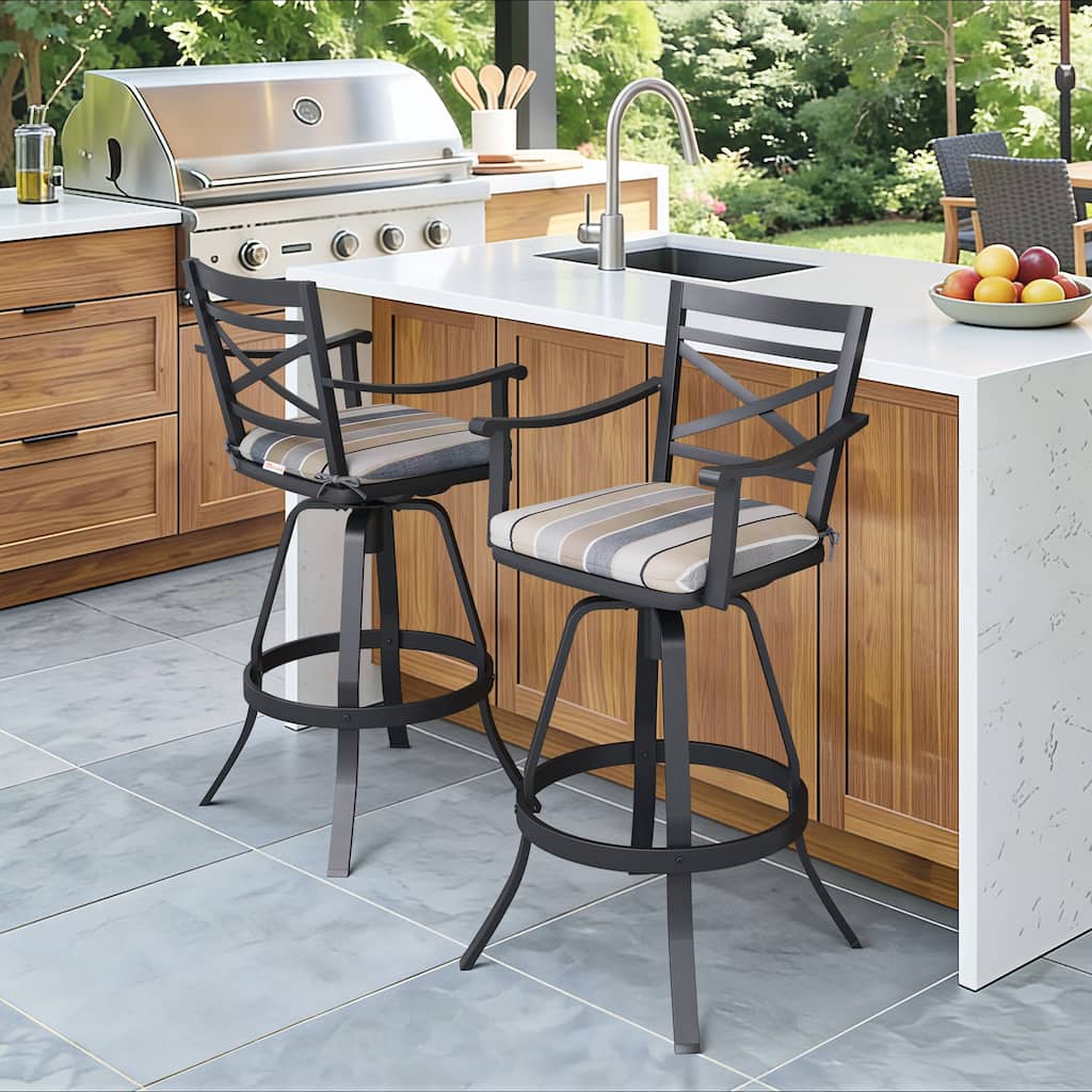 Outdoor Aluminum Swivel Bar Stools with Sunbrella Cushion
