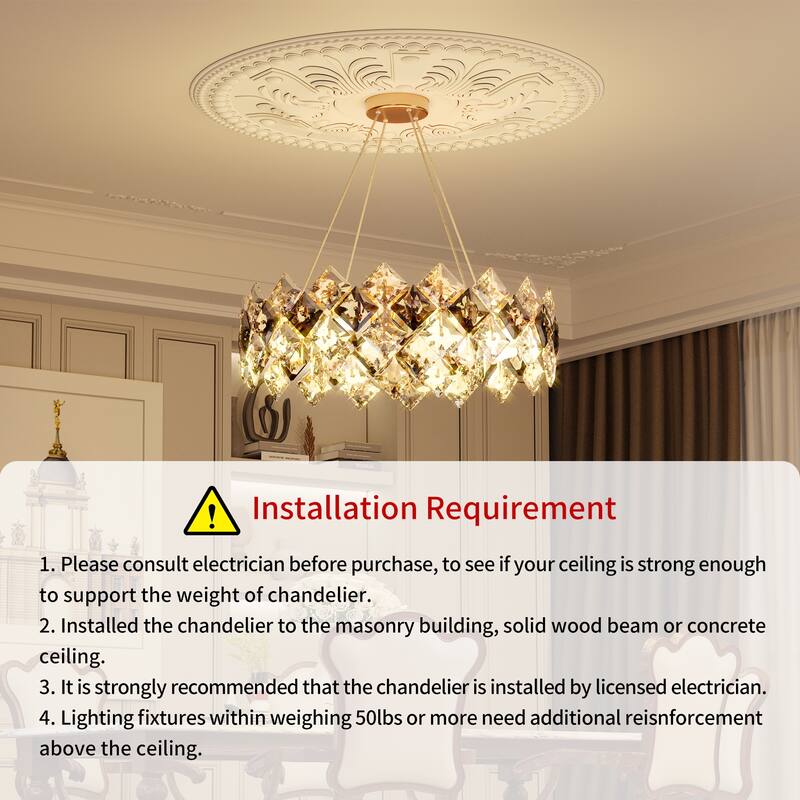 Round Crystal Chandelier Ceiling Pendant Hanging LED Light