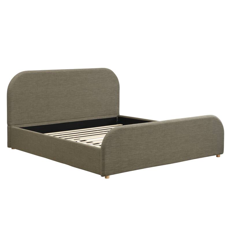 Christopher Knight Home - Thalassa Linen Bed Frame with Curved Headboard and Solid Wood Legs