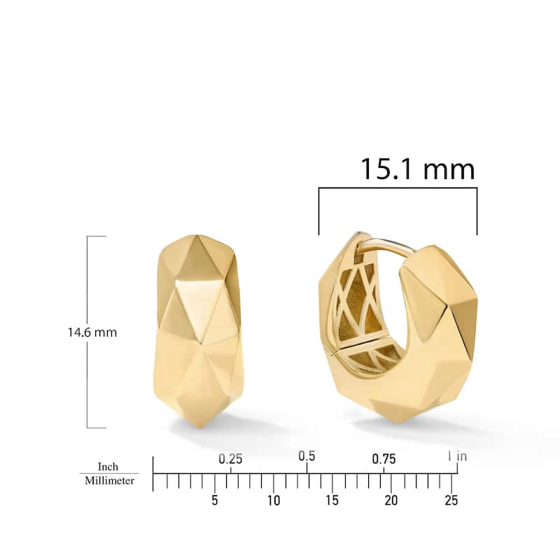 Clover 14K Yellow Gold High-Polish Faceted Huggie Hoop Earrings