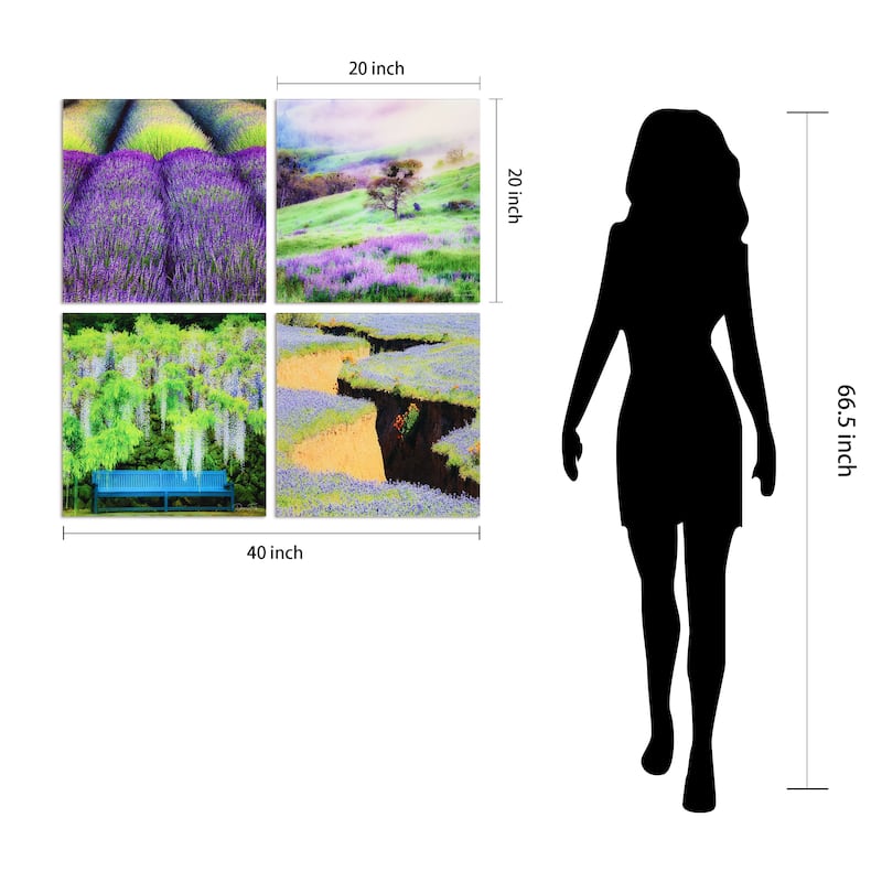"Splendid Lavander" Frameless Free Floating Reverse Printed Tempered Glass Nature Scapes Wall Art