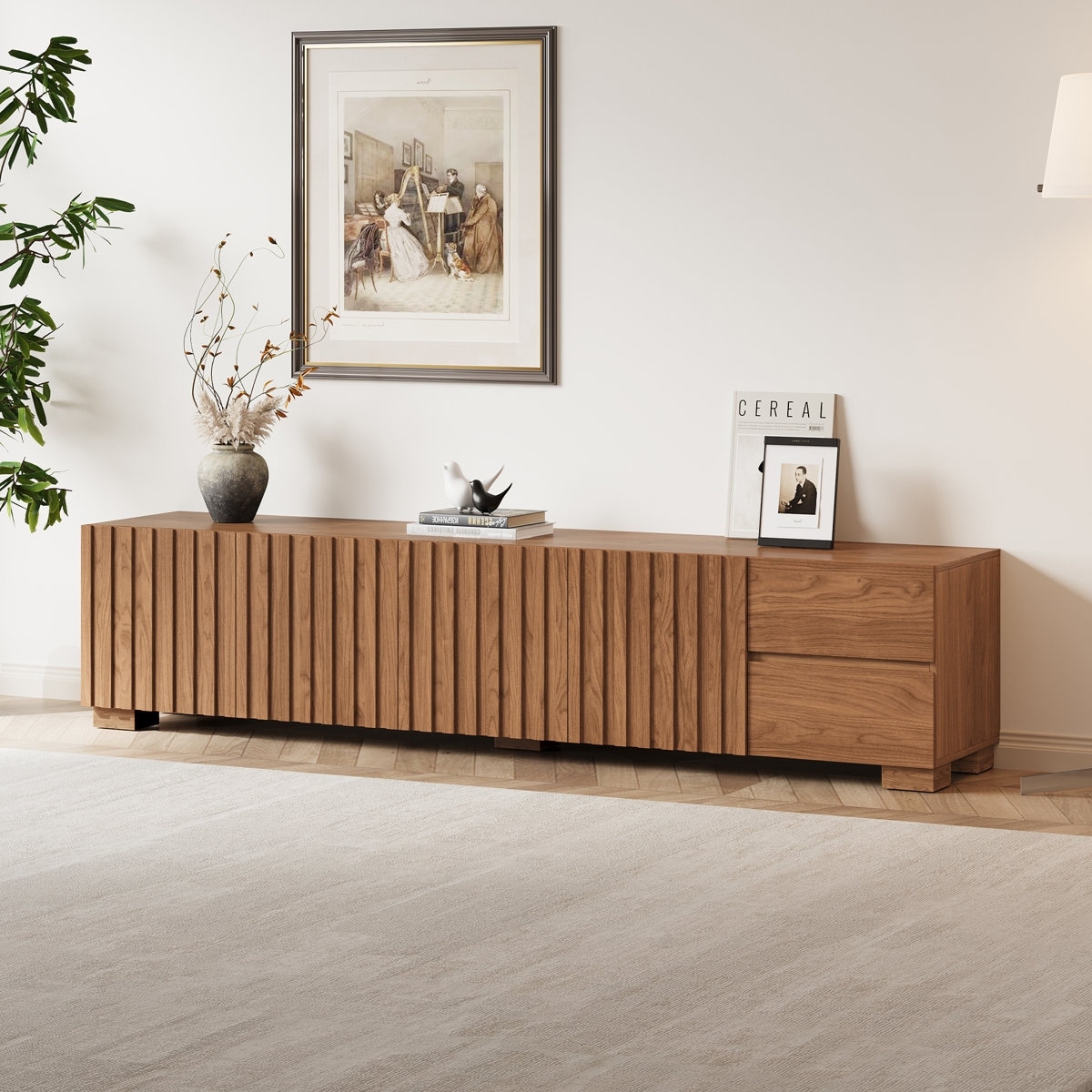 79" Mid-Century Modern TV Stand - Wood Media Console, Living Room Entertainment Center with Ample Storage