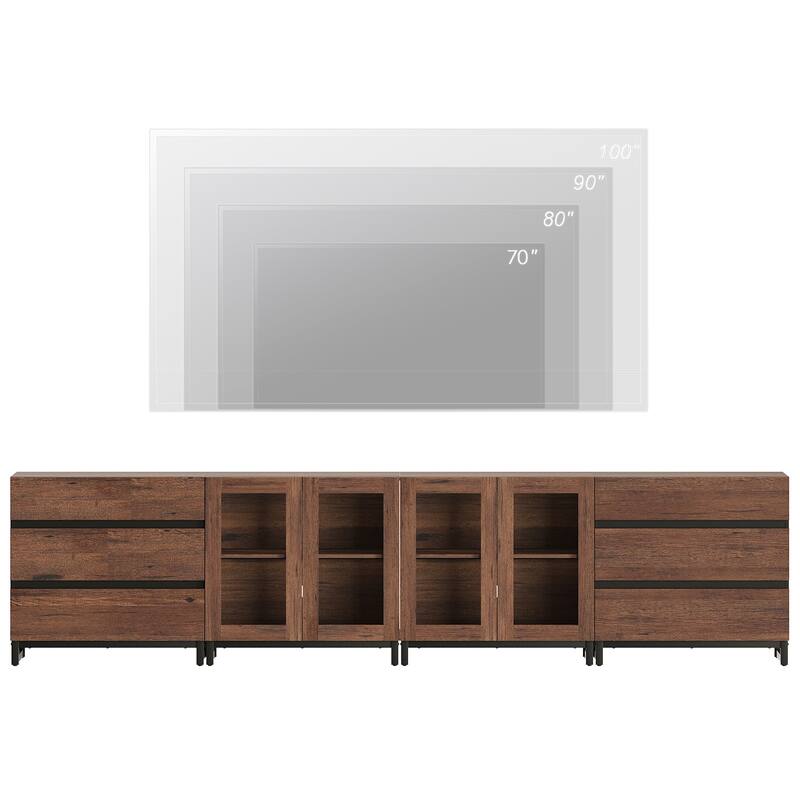 4 in 1 Modern Dresser with Glass Doors and 6 Drawers,Storage Cabinet with Adjustable Shelves, Chest of Drawers for Bedroom