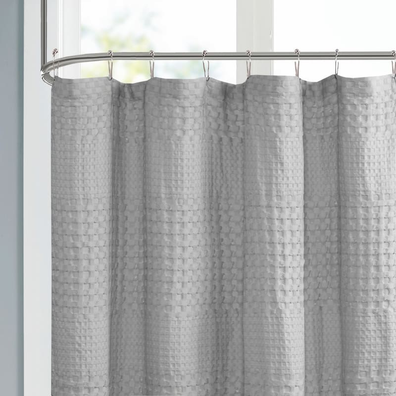 White 100 Cotton Waffle Patterned Shower Curtain