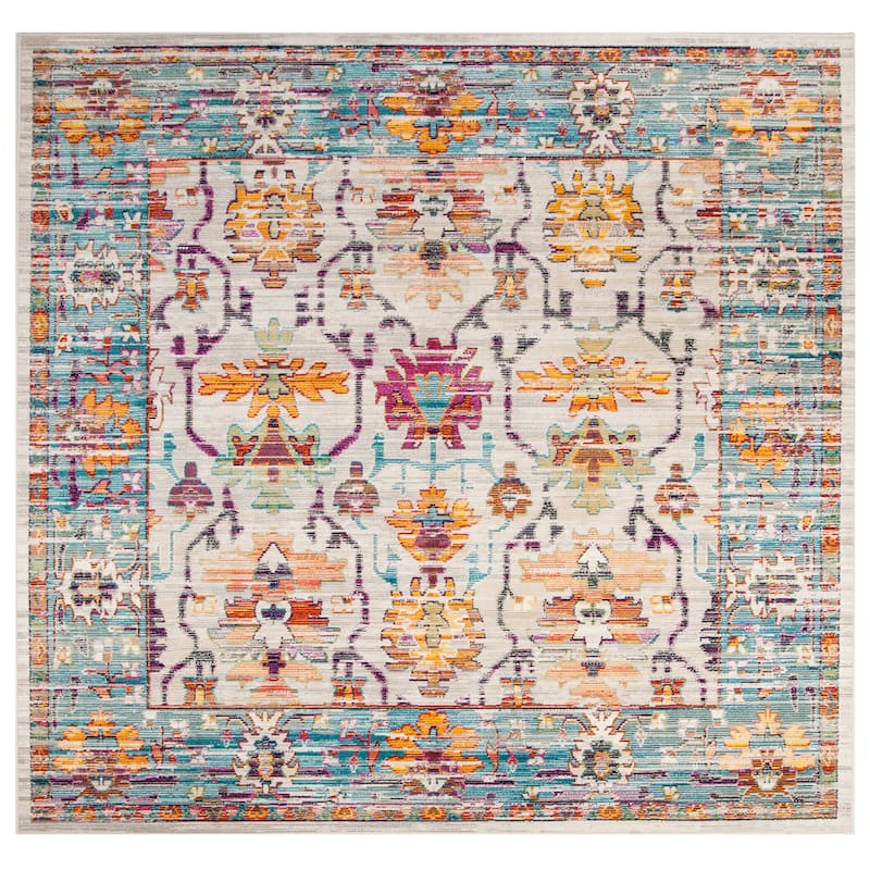 SAFAVIEH Crystal Suzi Vintage Boho Oriental Rug - 7' Square - Cream/Teal