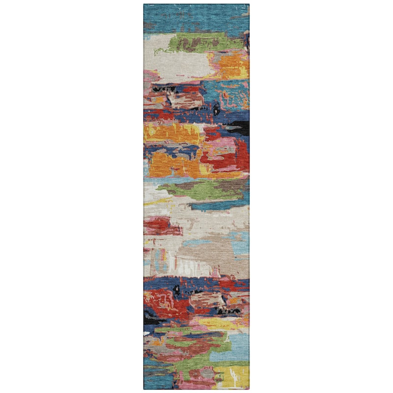 Machine Washable Indoor/ Outdoor Abstract Contemporary Chantille Rug