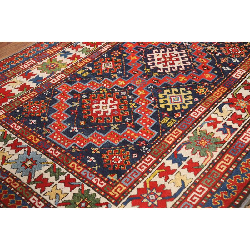 Vegetable Dye Kazak Oriental Antique Area Rug Handmade Wool Carpet - 4'10" x 9'2"