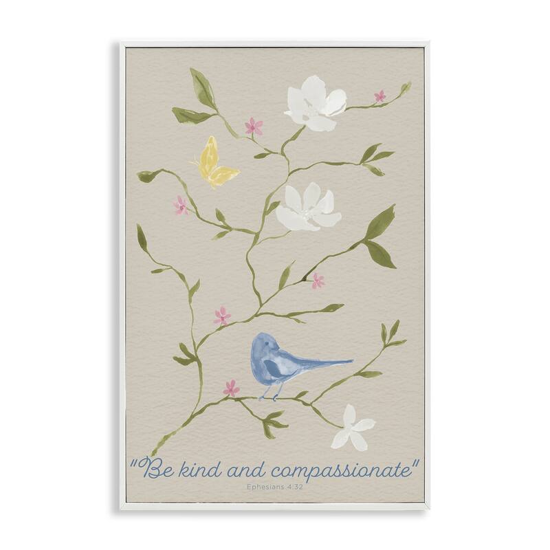 Stupell Floral Be Kind & Compassionate Framed Giclee Art Design By Lucille Price - 16 x 24 - White