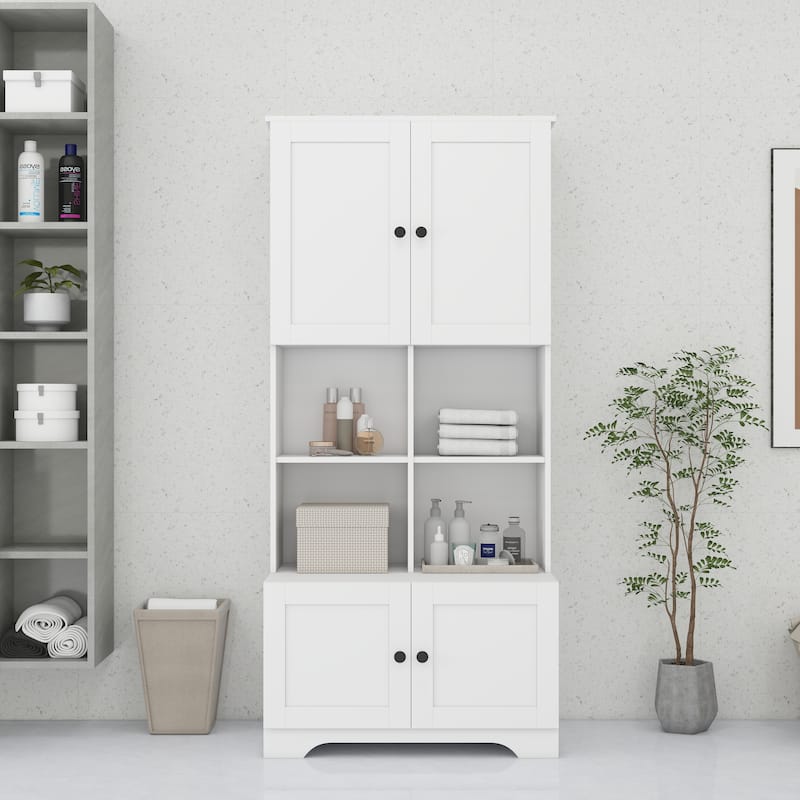 Tall and Wide Bathroom Floor Storage Cabinet - White