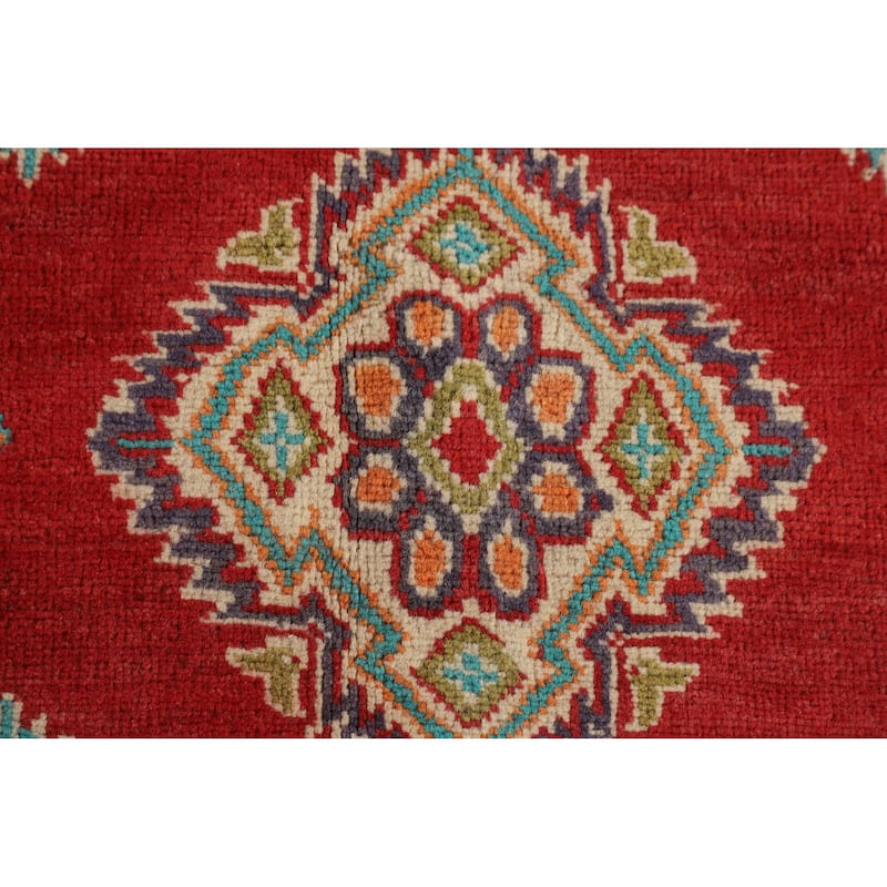 Red Geometric Kazak Area Rug Handmade Traditional Wool Carpet - 5'6" x 7'9"