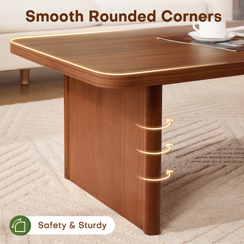 47-Inch Rectangular Center Coffee Table with Solid Pine Wood Legs - 47.24"L x 23.62"W x 17.13"H