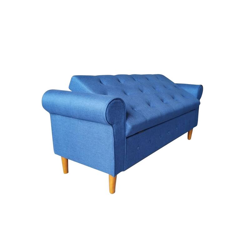 62" Bedroom Tufted Button Storage Bench Linen Upholstered Ottoman
