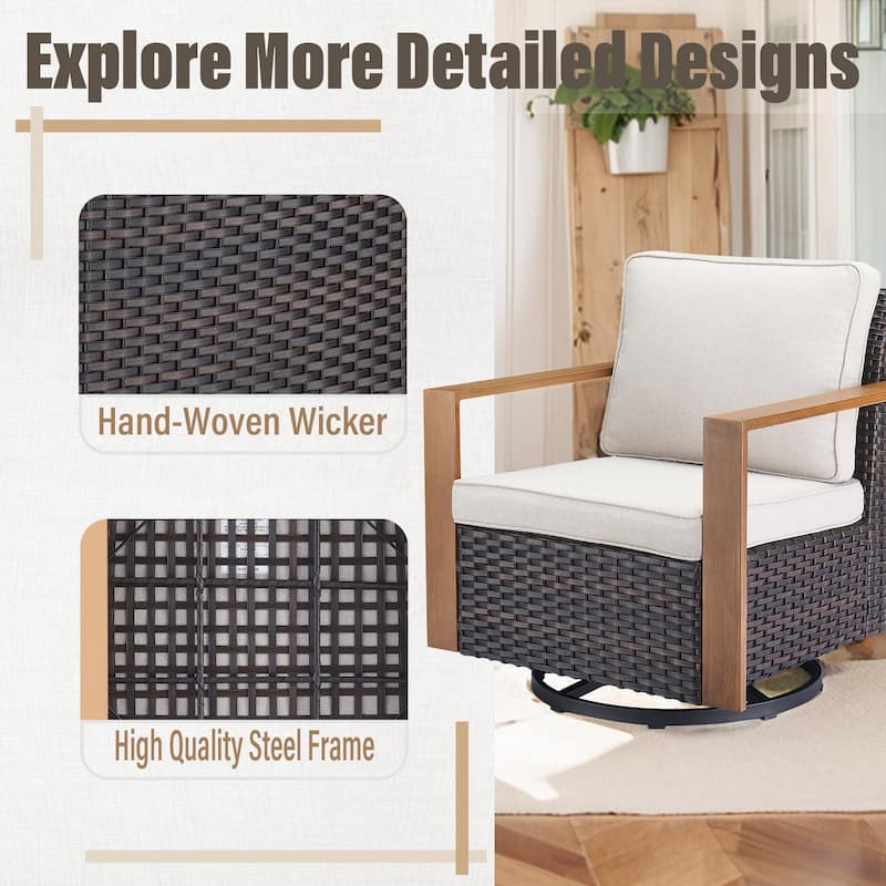 Gymojoy 7 Pieces Patio Sofa with Rattan Swivel Rocking Chair Ottomans Outdoor Conversation Set