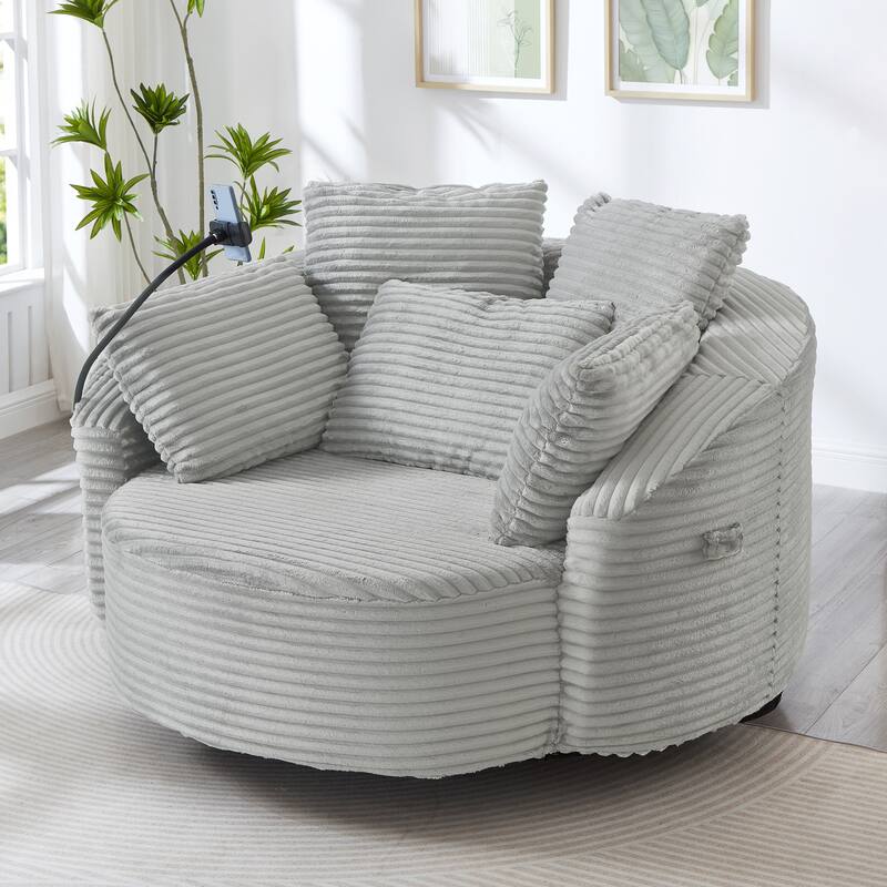 GDFStudio - 360° Swivel 55.9" Corduroy Upholstered Barrel Accent Chair