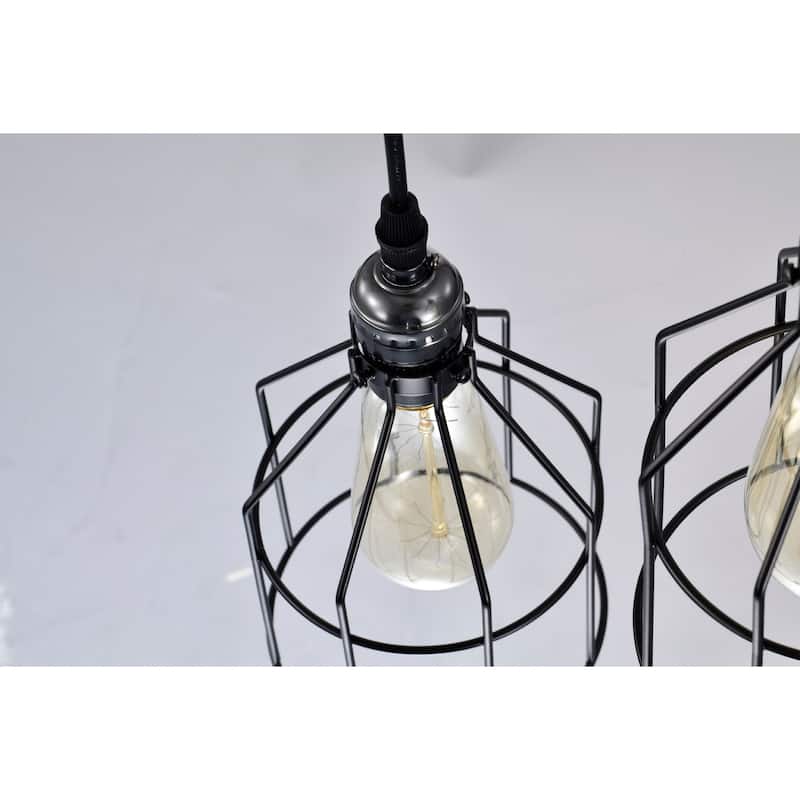 Malai Farmhouse Kitchen Island Chandelier Wood Grain Finish Metal Matte Black Lighting - Matte Black and Wood Grain