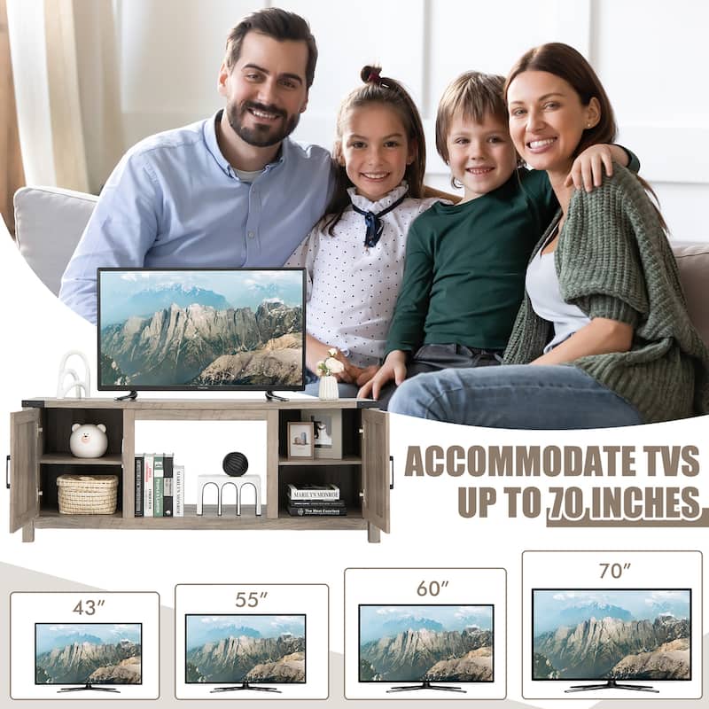 Costway 62'' Farmhouse TV Stand Entertainment Center for TVs up to 70 - 62'' x 15.5'' x 25''(L x W x H)