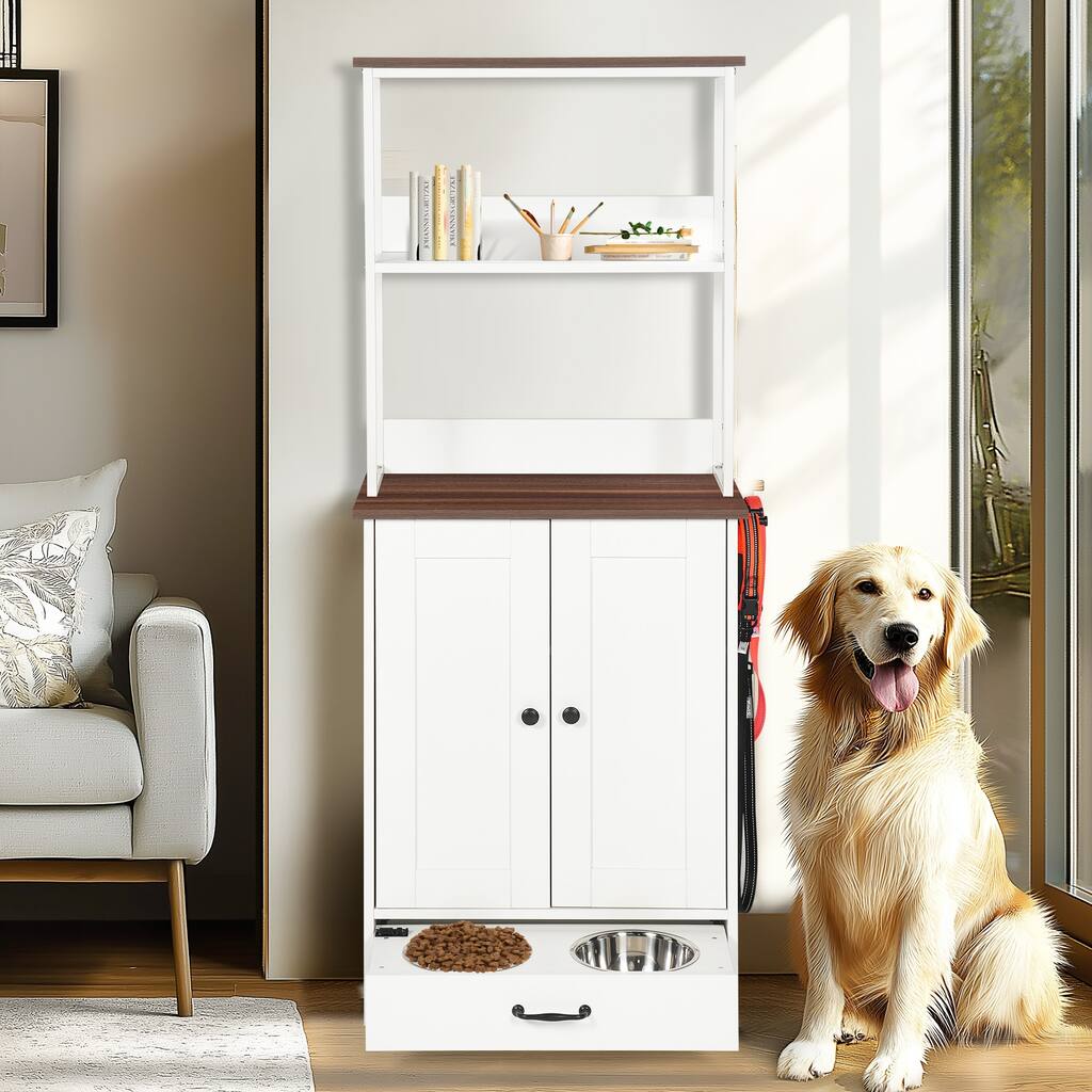 Pet Feeding Station with Bowls, Adjustable Panel, Dog Feeding Station with Storage, Pet Feeder Station for Dogs Cats