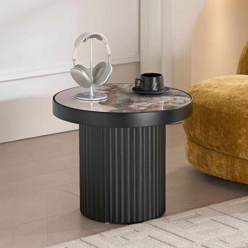 Nesting Round Coffee Table Set with Sintered Stone Tabletop, Modern Living Room Center Table