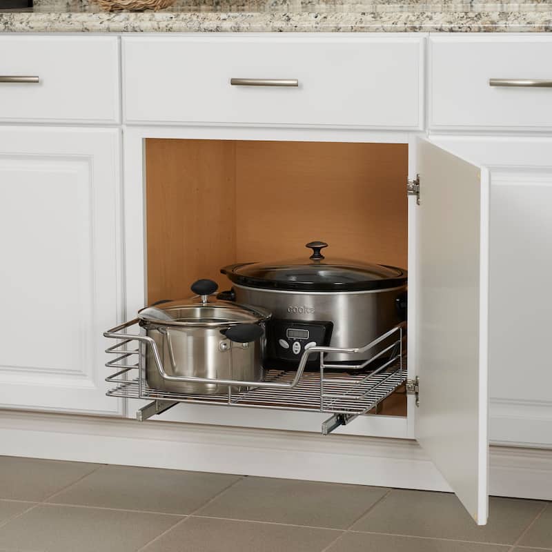 Household Essentials Multipurpose Chrome-Plated Steel Pull-Out/Slide-Out Storage Organizer - 21.0"L x 20.0"W x 7.3"H