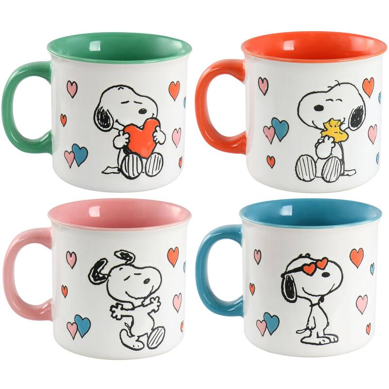Peanuts Mothers Love 4 Piece 21 Ounce Camper Mug Set in Assorted Designs