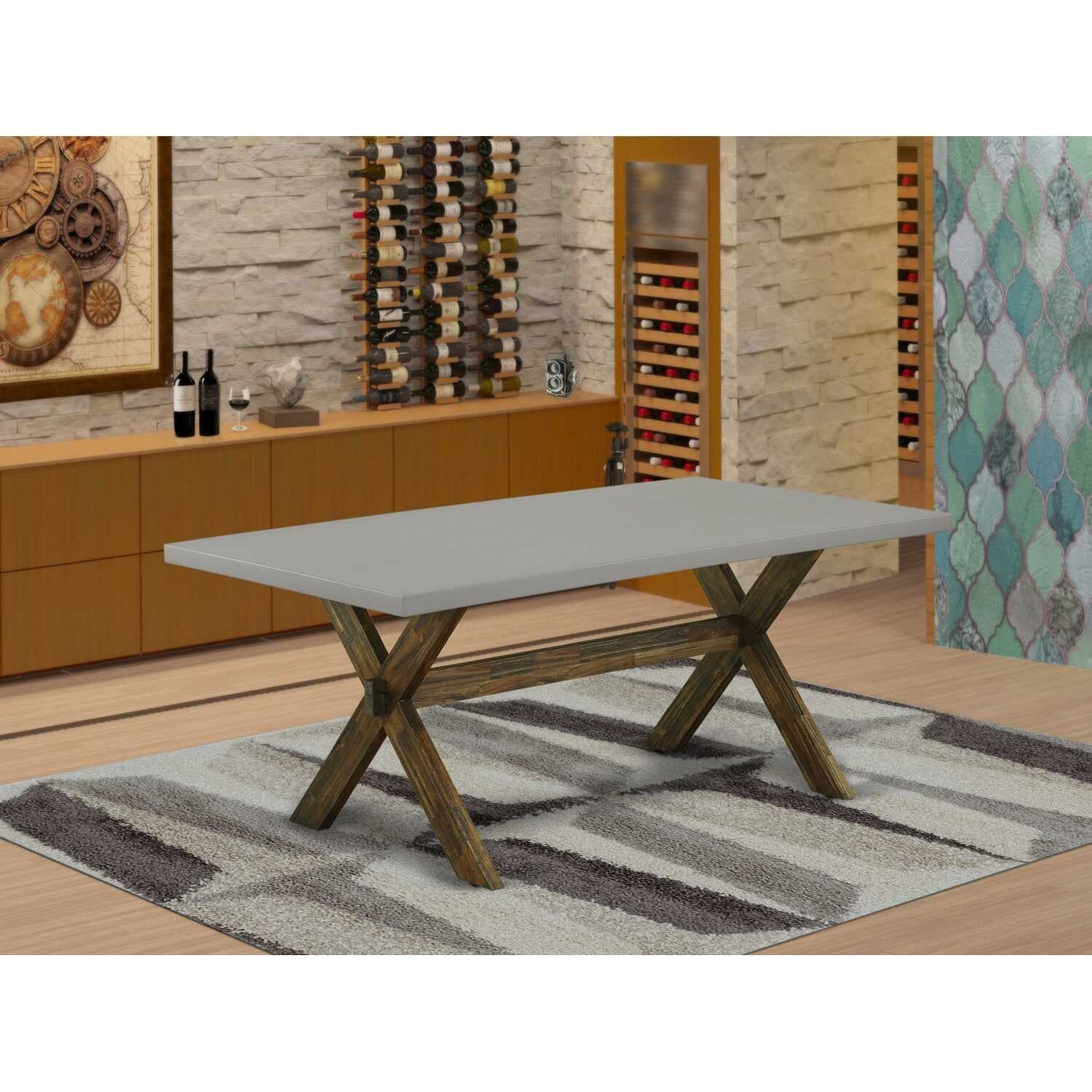 French Country Dining Table - 72 Inch X-Style Table with Cement Top & Distressed Legs - 40