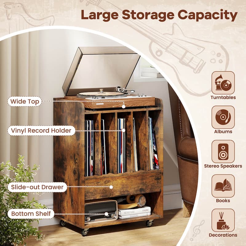Costway Record Player Stand with Drawer & Record Holder,Lockable - See Details