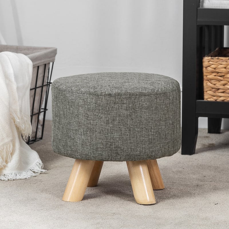 Adeco Modern Round Ottoman Home Footrest Stool/ Linen Fabric Seat Pouf