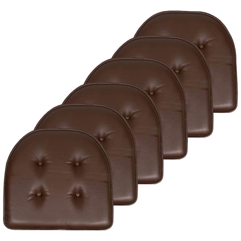 U-Shaped Faux Leather Memory Foam Chair Pads - Set of 6 - Brown