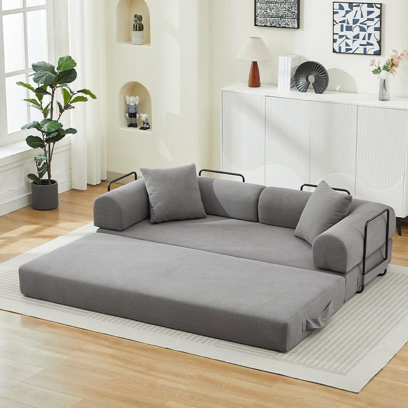 Folding Upholstered Sofa Bed, 78.5" Convertible Sleeper Sofa Bed with 2 Pillows, Fold Out Loveseat Couch, Futon Couch