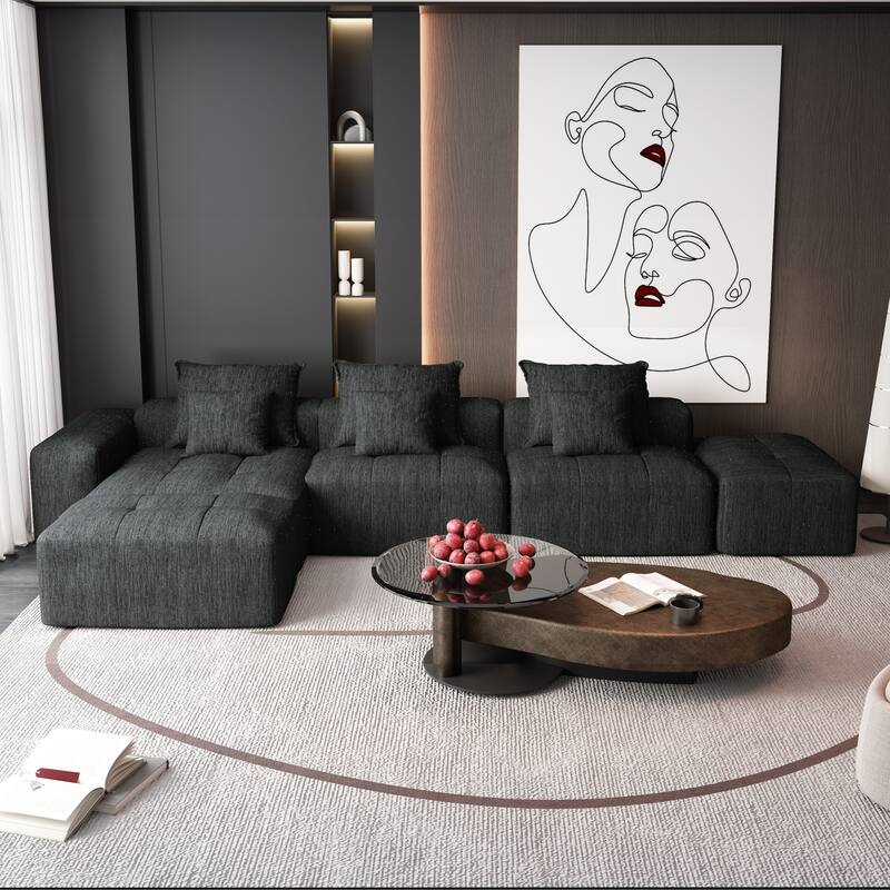 Modern Oversized Modular Sectional Sofa with Sparkling Chenille Fabric, 6 Pillows, No Assembly Required
