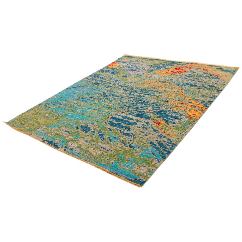 ECARPETGALLERY Hand-knotted Mystique Dark Blue, Olive Wool Rug - 9' 1" x 11' 10"