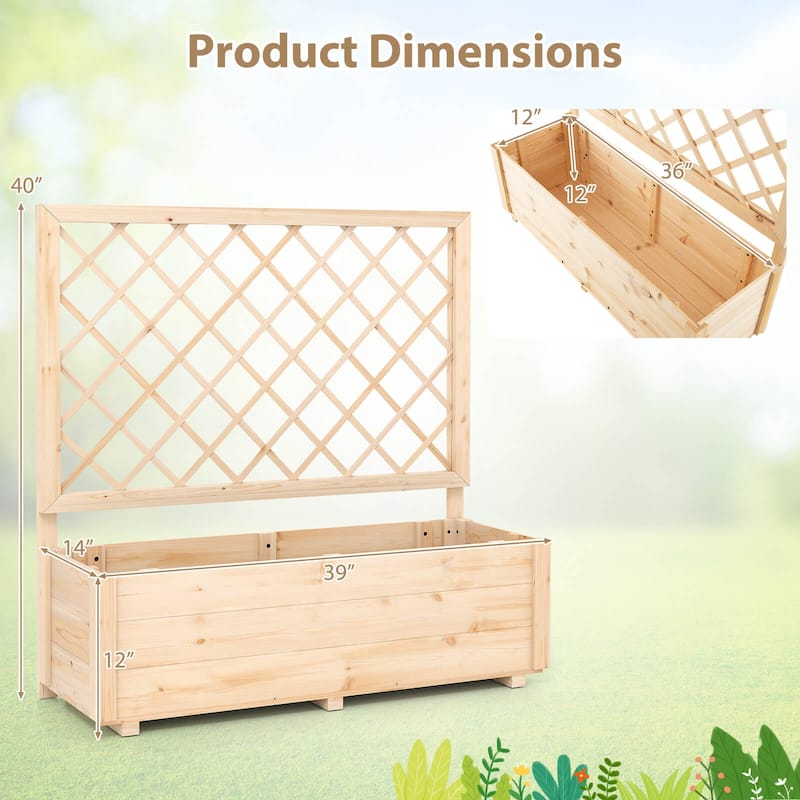 1 PCS/2 PCS Wood Elevated Planter Box Raised Garden Bed w/ Trellis