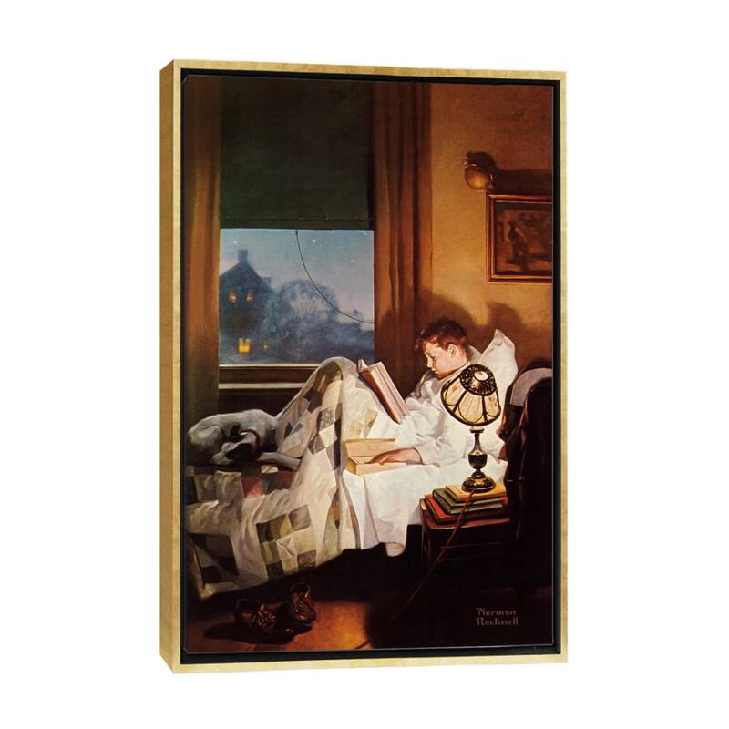 iCanvas "And Every Lad May Be Aladdin" by Norman Rockwell Framed Canvas Print - Gold - 26x18