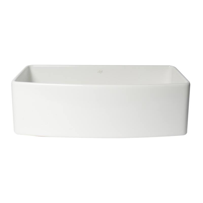 ALFI Brand White Smooth Curved Apron 33" x 20" Single Bowl Fireclay Farm Sink with Grid